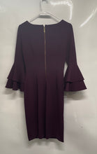 Load image into Gallery viewer, Calvin Klein Womens Burgundy Tiered Bell Sleeve Back Zip Sheath Dress Size 2