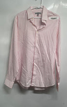 Load image into Gallery viewer, Express Mens White Pink Striped Long Sleeve Collared Fitted Dress Shirt Size M
