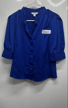 Load image into Gallery viewer, Nine West Womens Blue 3/4 Sleeve Stand Collar Button Front Blouse Top Size S