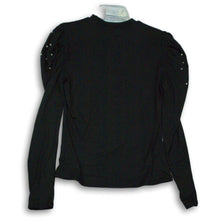 Load image into Gallery viewer, Bebe Womens Black Rhinestone Long Sleeve Crew Neck Blouse Shirt Size Large