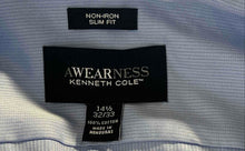 Load image into Gallery viewer, Kenneth Cole Mens Blue Cotton Non-Iron Slim Fit Awearness Dress Shirt Sz 14 1/2