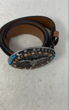 Load image into Gallery viewer, Vintage Unisex Brown Embossed Floral Leather Longhorn Buckle Cowboy Western Belt