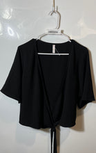 Load image into Gallery viewer, Xhilaration Womens Black Short Sleeve V-Neck Tie Wrap Blouse Top Size XXL