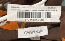 Load image into Gallery viewer, Calvin Klein Womens Brown Floral Short Sleeve Tie Neck Blouse Top Size M