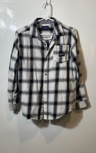 Load image into Gallery viewer, Calvin Klein Boys Black White Windowpane Plaid Cotton Button-Up Shirt Size Large