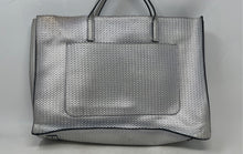 Load image into Gallery viewer, DKNY Womens Silver Embellished Logo Outer Pocket Double Handle Shoulder Tote Bag