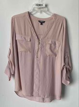Load image into Gallery viewer, Express Womens Pink Long Sleeve Pockets V-Neck Half Zip Blouse Top Size XL
