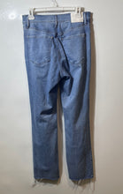 Load image into Gallery viewer, Express Womens Blue Denim Medium Wash Raw Hem Straight Leg Jeans Size 10R