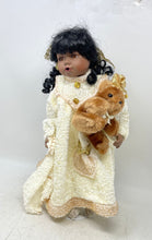 Load image into Gallery viewer, Petite Porcelains By Barbara Lee Curly Black Hair Plush Bear Cream Outfit Doll
