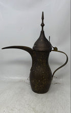 Load image into Gallery viewer, Antique Vintage Brass Engraved Tableware Scroll Handle Dallah Coffee Pot w/ Lid