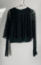 Load image into Gallery viewer, Zara Womens Green Floral Lace Long Sleeve Round Neck Blouse Top Size Small