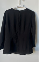 Load image into Gallery viewer, Loft Womens Black Long Sleeve Round Neck Side Ruched Back-Zip Blouse Top Size 12