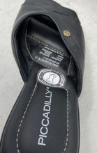 Load image into Gallery viewer, Piccadilly Womens Black Leather Open Toe Wedge Heel Slip-On Slide Sandals Size 5