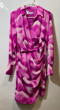 Load image into Gallery viewer, Calvin Klein Womens Pink & White Tie-Dye Collared Wrap Dress Size Medium