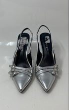 Load image into Gallery viewer, Madden Girl Womens Valerie Silver Leather Pointed Toe Slingback Heels Size 6.5