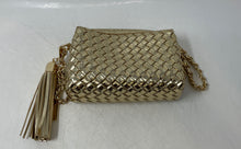 Load image into Gallery viewer, Aldo Womens Braidax Gold Woven Detachable Chain Strap Zip Top Crossbody Bag