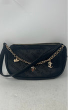 Load image into Gallery viewer, Juicy Couture Womens Black Monogram Embossed Charm Chain Strap Shoulder Handbag