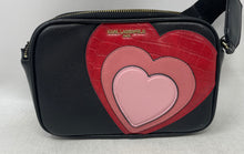 Load image into Gallery viewer, Karl Lagerfeld Womens Black Red Heart Print Leather Zipper Crossbody Bag