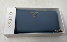Load image into Gallery viewer, Guess Womens Micaela Slate Blue Pebbled Leather Wrist Strap Zip-Around Wallet