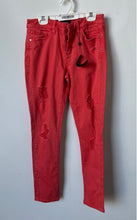 Load image into Gallery viewer, Bebe Womens Red Denim Stretch Distressed Skinny Leg Jeans Size 28 With Tag