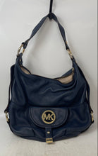 Load image into Gallery viewer, Michael Kors Womens Fulton Dark Blue Pebbled Leather Zip Top Shoulder Handbag