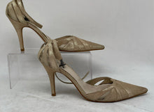 Load image into Gallery viewer, BCBG Womens Gold Glitter Leather Stiletto Heel Ankle Strap Sandals Size 7.5 B