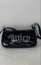 Load image into Gallery viewer, Juicy Couture Womens Black Faux Patent Leather Rhinestone Logo Shoulder Bag