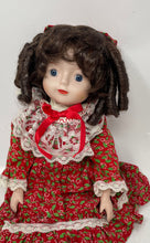 Load image into Gallery viewer, Dark Brown Curly Hair Blue Eyes Porcelain Girl Doll In Multicolor Maxi Dress