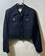 Load image into Gallery viewer, Michael Kors Womens Blue Long Sleeve Collared Button Front Cropped Jacket Size 4