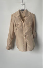 Load image into Gallery viewer, Express Womens Beige Roll Tab Sleeve Spread Collar Button-Up Shirt Size Small