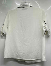 Load image into Gallery viewer, Zara Womens White Contrast Piping Bow Short Sleeve V-Neck Blouse Top Size Large