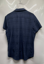 Load image into Gallery viewer, Kenneth Cole Mens Blue Plaid Print Short Sleeve Slim Fit Button-Up Shirt Size L