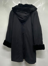 Load image into Gallery viewer, Larry Levine Womens Black Long Sleeve Hooded Trench Coat Size Medium