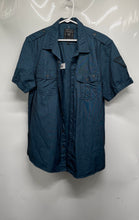Load image into Gallery viewer, Guess Mens Blue Short Sleeve Pockets Collared Button-Up Shirt Size Large