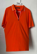 Load image into Gallery viewer, Bugatchi Mens Orange Short Sleeve Collared Zip Golf Polo Shirt Size Medium