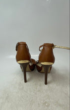 Load image into Gallery viewer, Michael Kors Womens Tan Leather Open Toe High Stiletto Platform Heels Size 7.5M