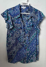 Load image into Gallery viewer, Calvin Klein Womens Blue Printed Short Sleeve Button Front Blouse Top Size M