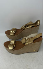 Load image into Gallery viewer, Michael Kors Womens Warren Gold-Tone Animal Print Platform Sandals Size 10M