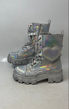 Load image into Gallery viewer, iHeartRaves Womens Monalisa Silver Round Toe Lace-Up Ankle Boots Size 6