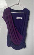 Load image into Gallery viewer, New York & Company Womens Purple Short Sleeve Surplice Neck Blouse Top Size XL