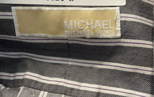 Load image into Gallery viewer, Michael Kors Mens Gray White Striped Collared Long Sleeve Dress Shirt Size 16