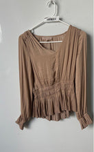 Load image into Gallery viewer, Philosophy Womens Brown Long Sleeve V-Neck Regular Fit Peplum Blouse Top Size XS