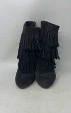 Load image into Gallery viewer, Via Spiga Womens Vesta Black Suede Fringe Stiletto Heel Ankle Booties Size 7M