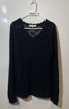 Load image into Gallery viewer, LOFT Ann Taylor Womens Black Long Sleeve V-Neck Open-Knit Pullover Sweater Sz L