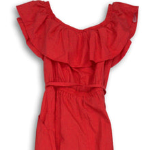 Load image into Gallery viewer, Express Womens Red Ruffle Off The Shoulder Button Front Mini Dress Size XXS