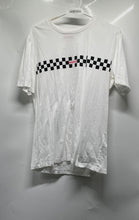 Load image into Gallery viewer, Hugo Boss Mens White Black Checkered Stripe Cotton Graphic T-Shirt Size Medium
