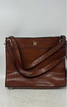 Load image into Gallery viewer, London Fog Womens Brown Croc Embossed Leather Double Handle Shoulder Bag