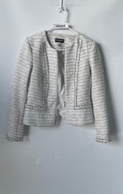 Load image into Gallery viewer, Karl Lagerfeld Womens White Black Tweed Long Sleeve Cropped Blazer Jacket Size 4