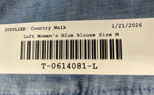 Load image into Gallery viewer, Loft Womens Blue Short Cap Sleeve Collared Blouse Top Size Medium