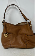 Load image into Gallery viewer, Michael Kors Womens Brown Leather Charm Inner Pocket Zipper Shoulder Bag